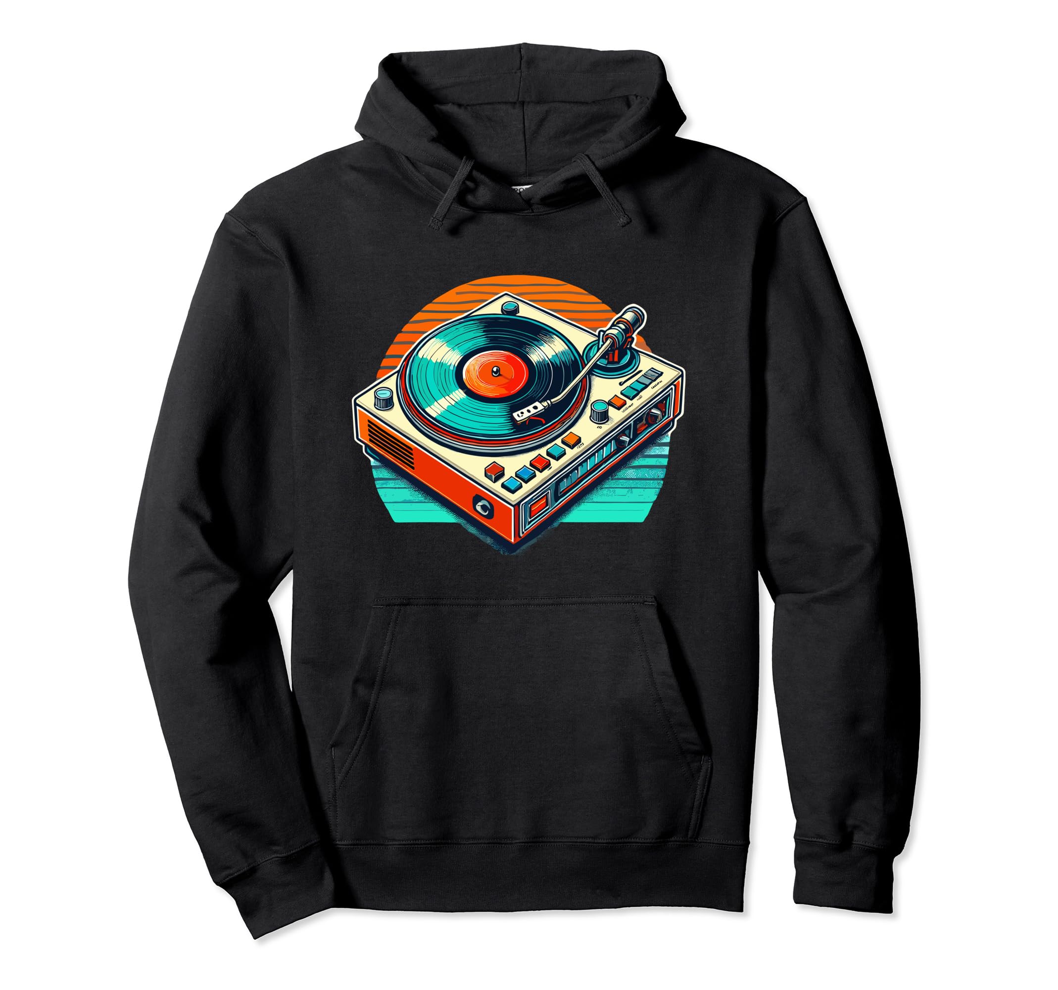 80S 90S Vinyl Record Player Turntable Hoodie - Unique Graphic for Adults - T-Shirt, Sweatshirt, Hoodie
