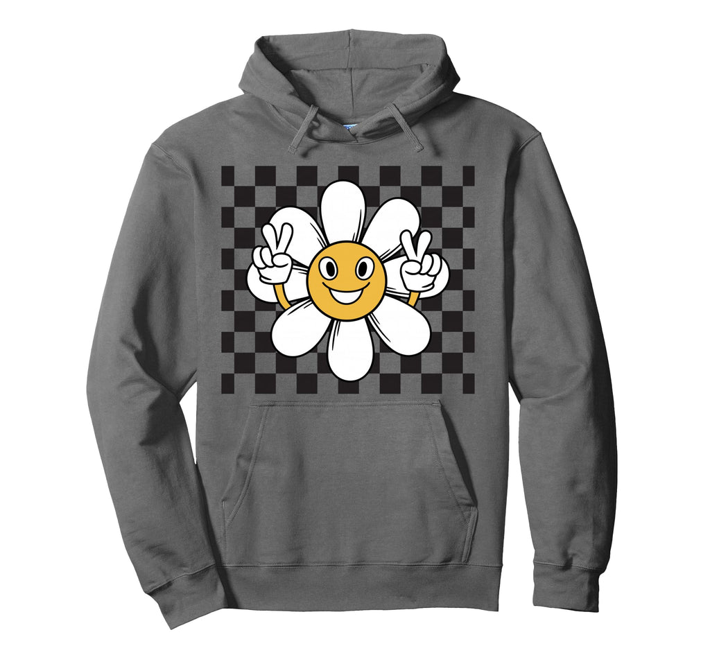 Checkered Happy Flower Hippie Smiling Hoodie - Novelty Apparel Men Women - T-Shirt, Sweatshirt, Hoodie