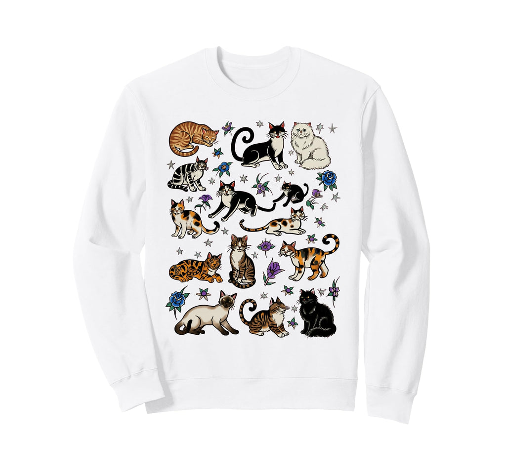 Traditional Tattoo Cats Old Sweatshirt - Fun Novelty Design for Adults - T-Shirt, Sweatshirt, Hoodie