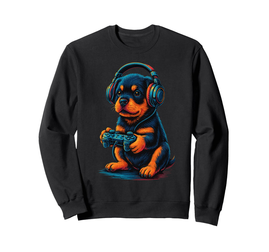Rottweiler Gamer Gaming Dog Lover Sweatshirt - Unique Graphic Unisex - T-Shirt, Sweatshirt, Hoodie