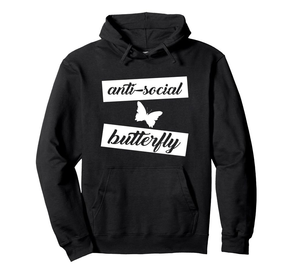 Funny Anti Social Butterfly Hoodie - Minimalist Print for Adults - T-Shirt, Sweatshirt, Hoodie