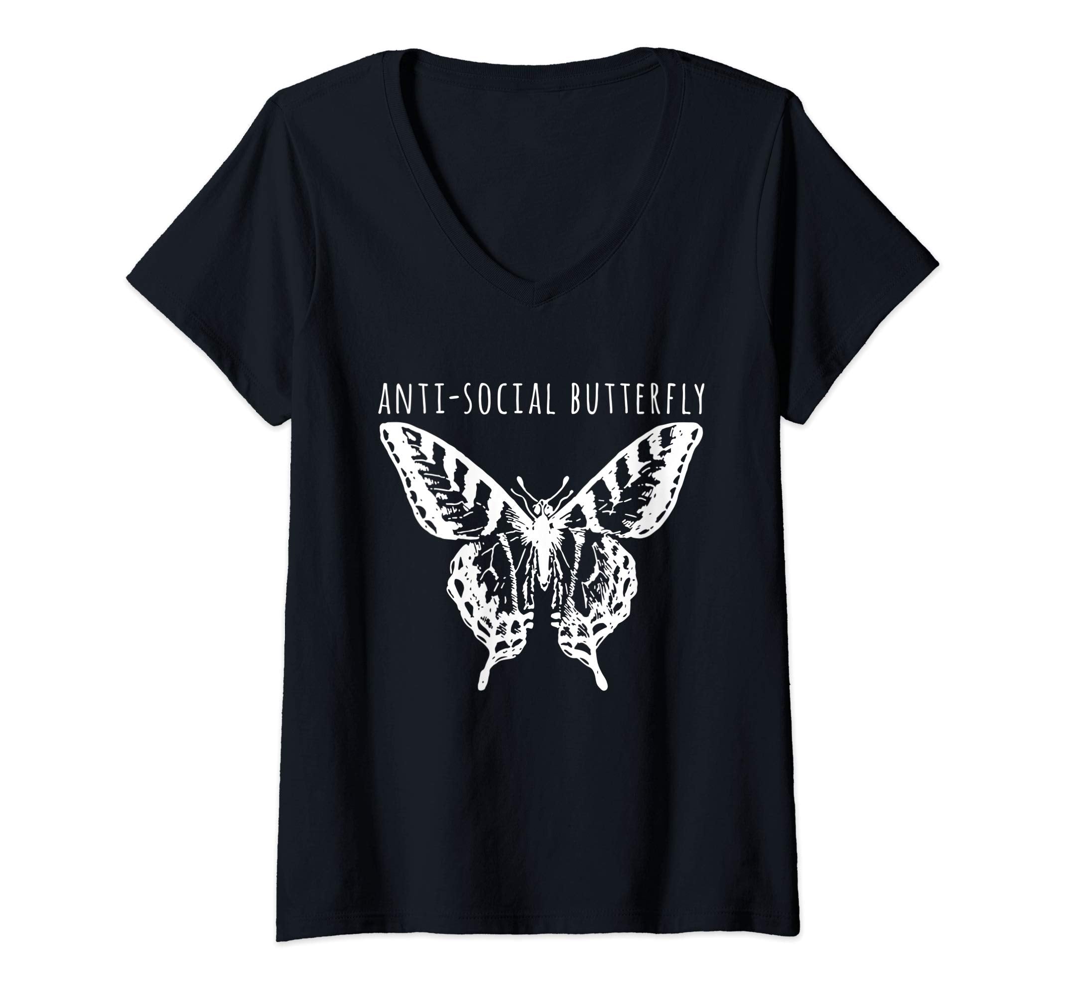 Womens Anti Social Butterfly V Neck T-Shirt - Fun Novelty Design for Adults - T-Shirt, Sweatshirt, Hoodie