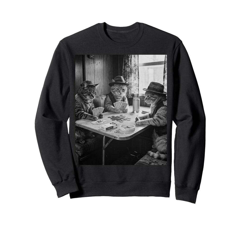 Funny Cats Playing Cards 70S Sweatshirt - Streetwear Style for Adults - T-Shirt, Sweatshirt, Hoodie