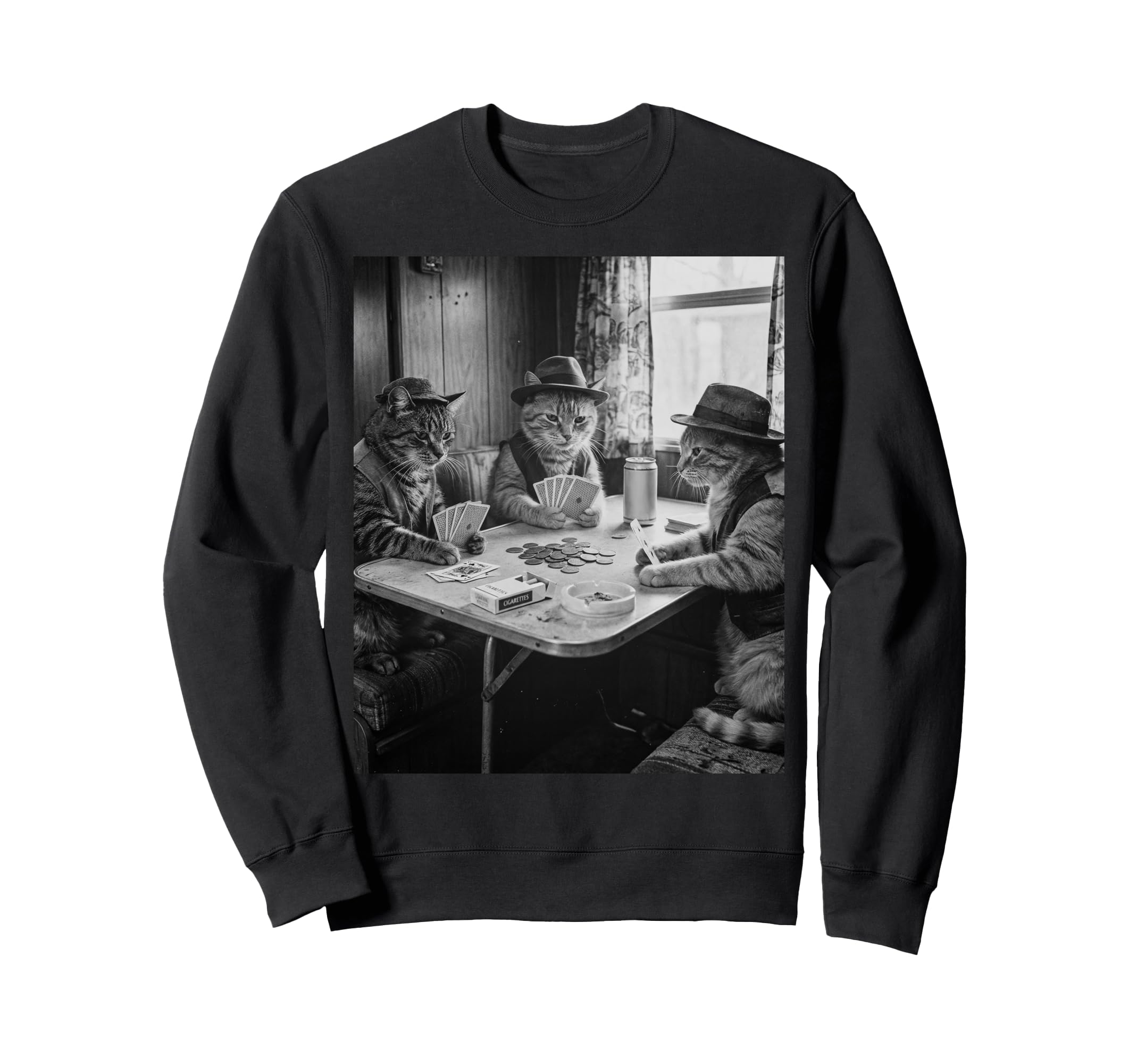 Funny Cats Playing Cards 70S Sweatshirt - Streetwear Style for Adults - T-Shirt, Sweatshirt, Hoodie