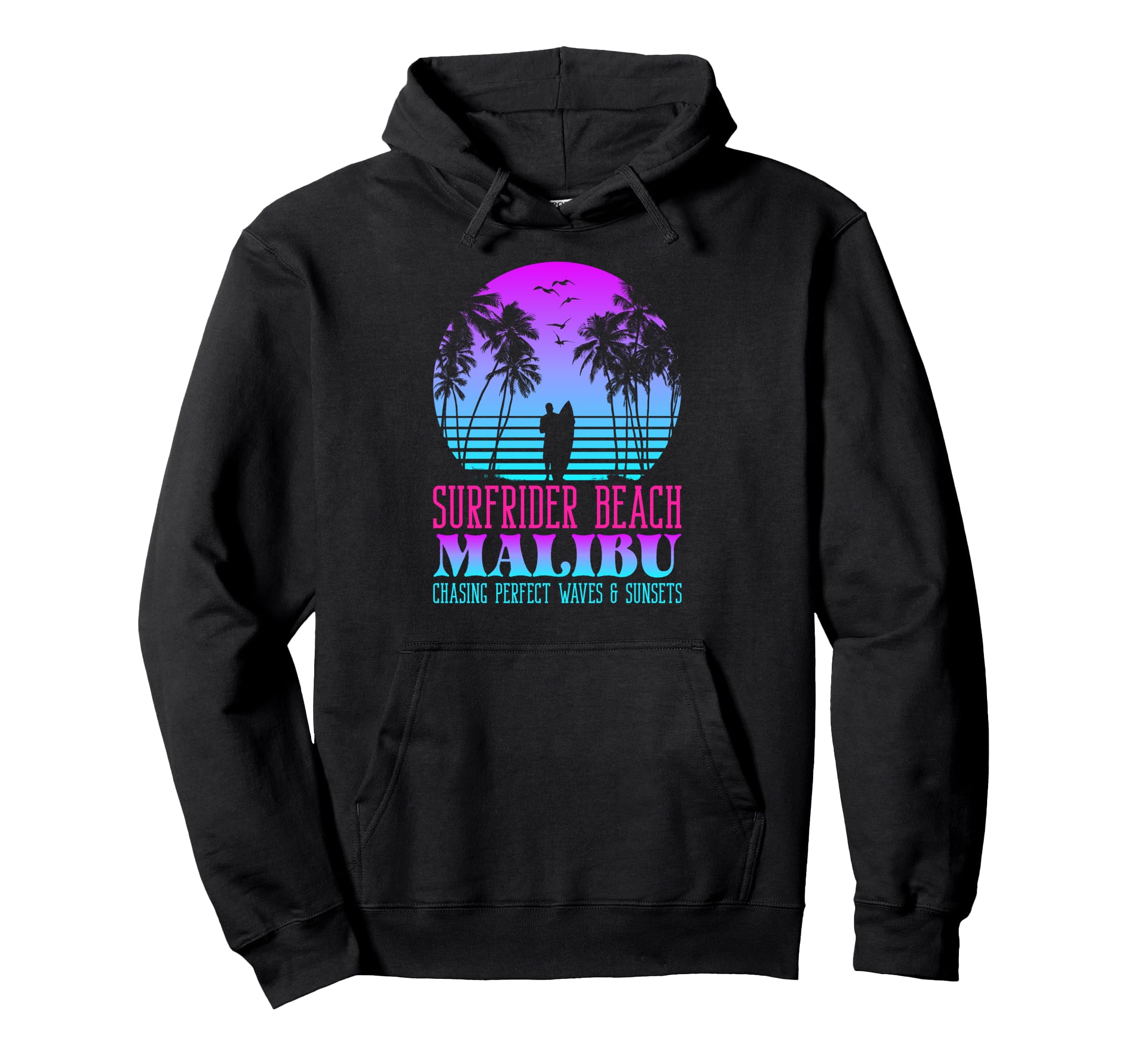 Waves Sunsets Surfrider Beach Malibu Hoodie - Minimalist Print for Adults - T-Shirt, Sweatshirt, Hoodie