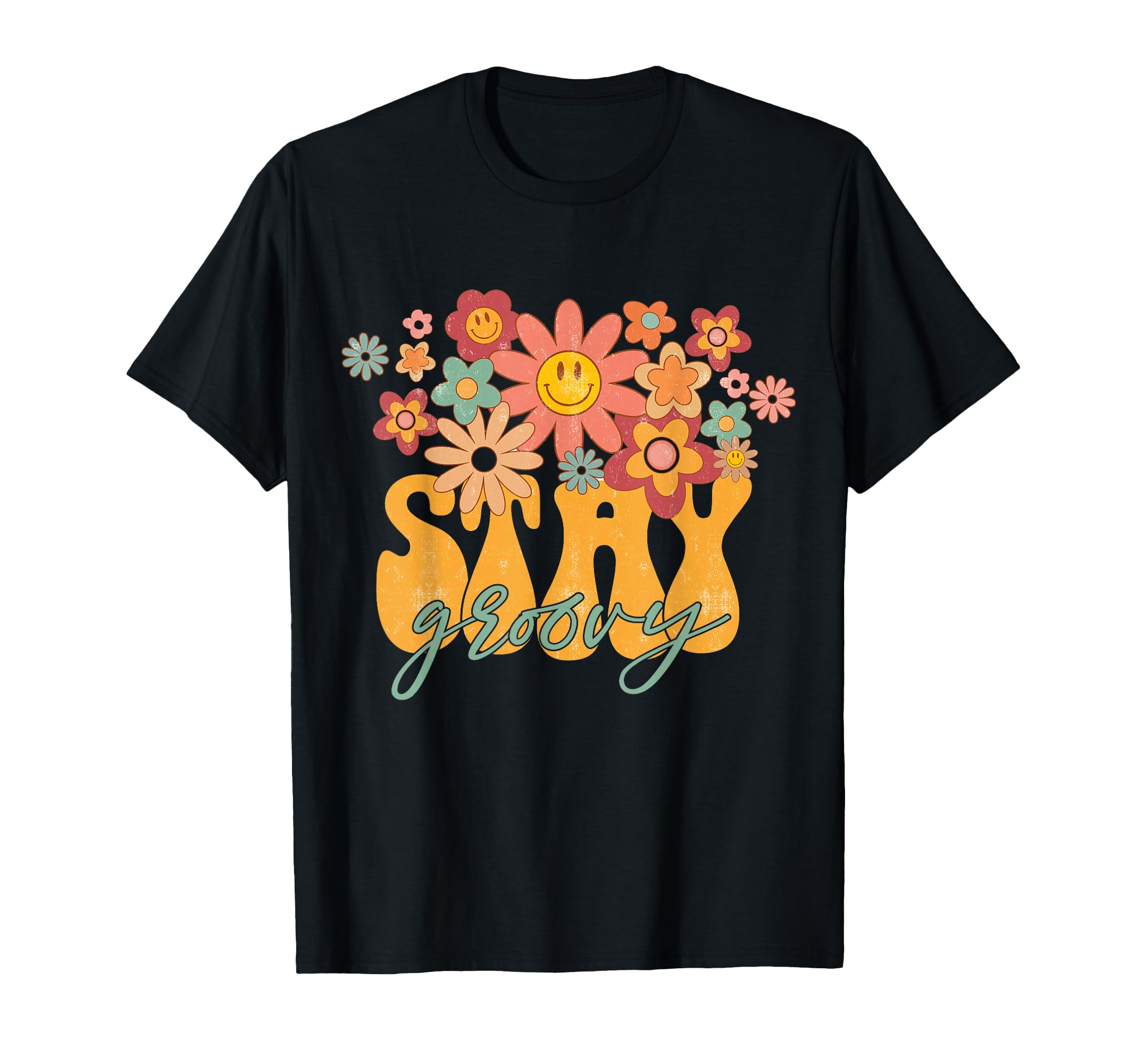 Happy Face Stay Groovy 60S 70S Aesthetic T-Shirt - Graphic Print for Adults - T-Shirt, Sweatshirt, Hoodie