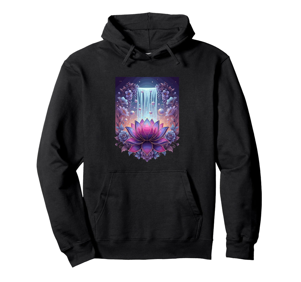 Mystic Lotus Waterfall Cosmic Zen Hoodie - Casual Everyday Wear for Adults - T-Shirt, Sweatshirt, Hoodie