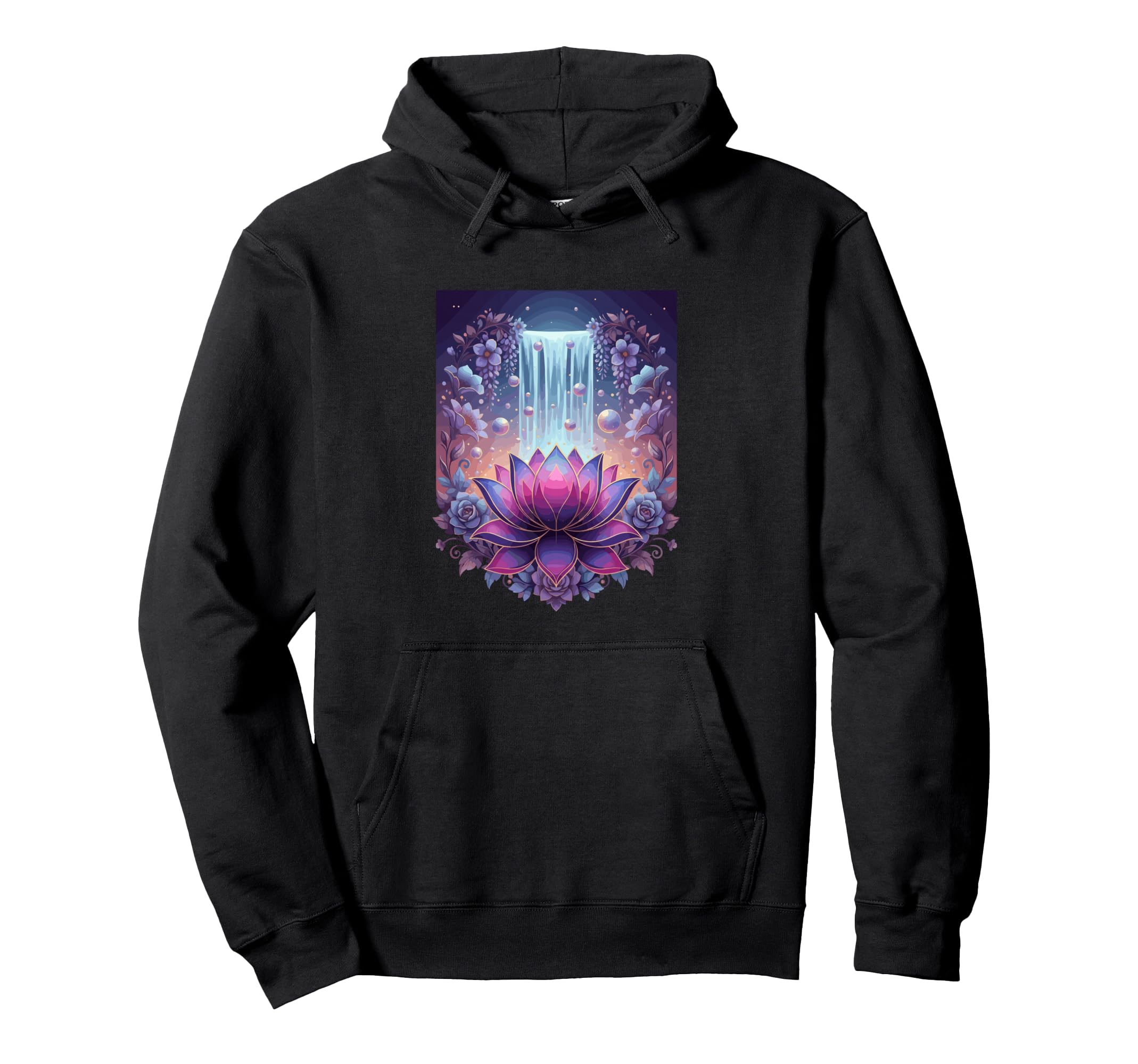 Mystic Lotus Waterfall Cosmic Zen Hoodie - Casual Everyday Wear for Adults - T-Shirt, Sweatshirt, Hoodie