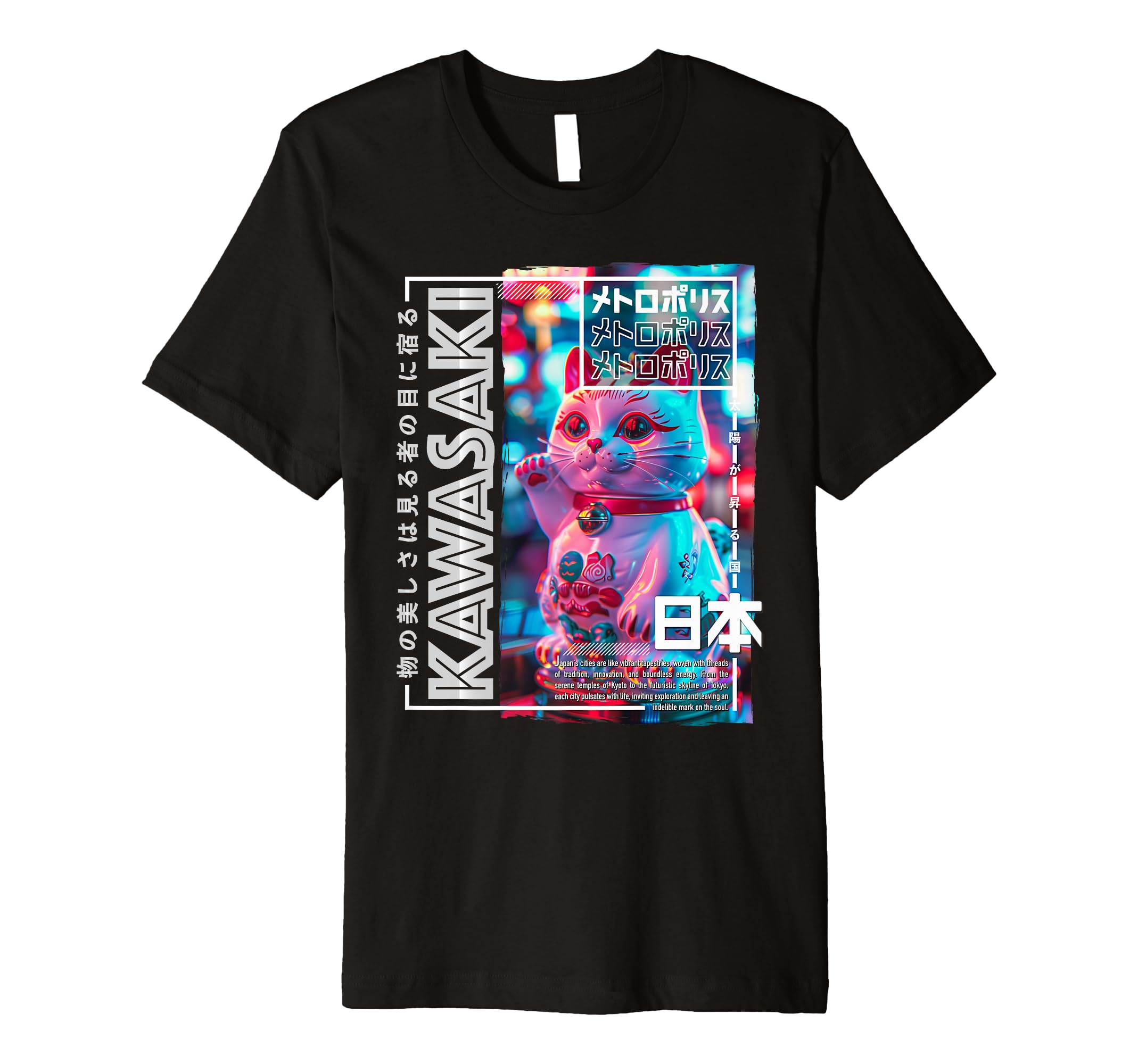 Kawasaki City 80S Synthwave Manekineko T-Shirt - Novelty Apparel Unisex - T-Shirt, Sweatshirt, Hoodie