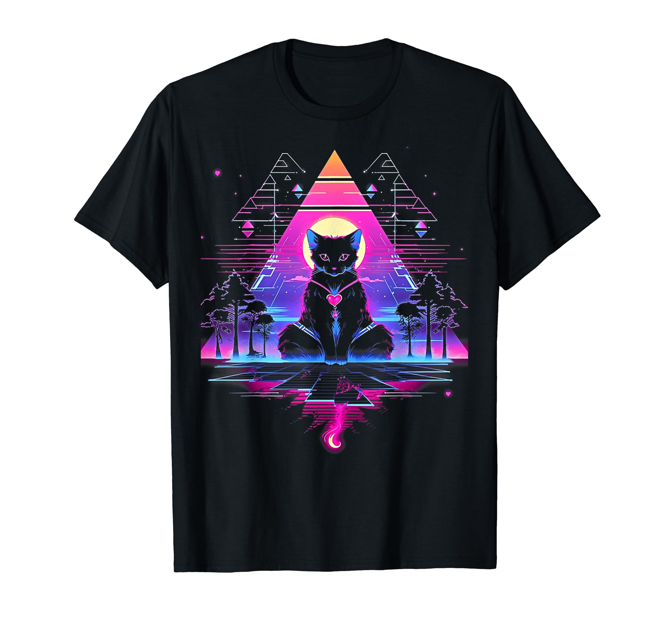 Synthwave Cat Samurai Mediation T-Shirt - Graphic Print for Adults - T-Shirt, Sweatshirt, Hoodie