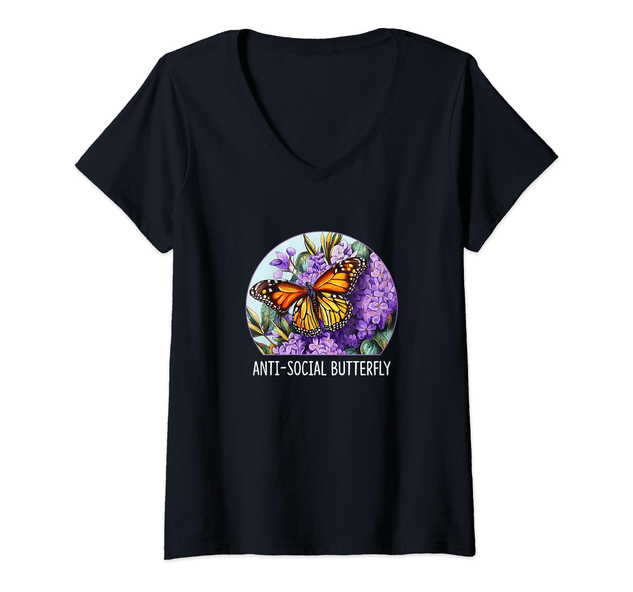 Womens Anti Social Butterfly V Neck T-Shirt - Streetwear Style Unisex - T-Shirt, Sweatshirt, Hoodie