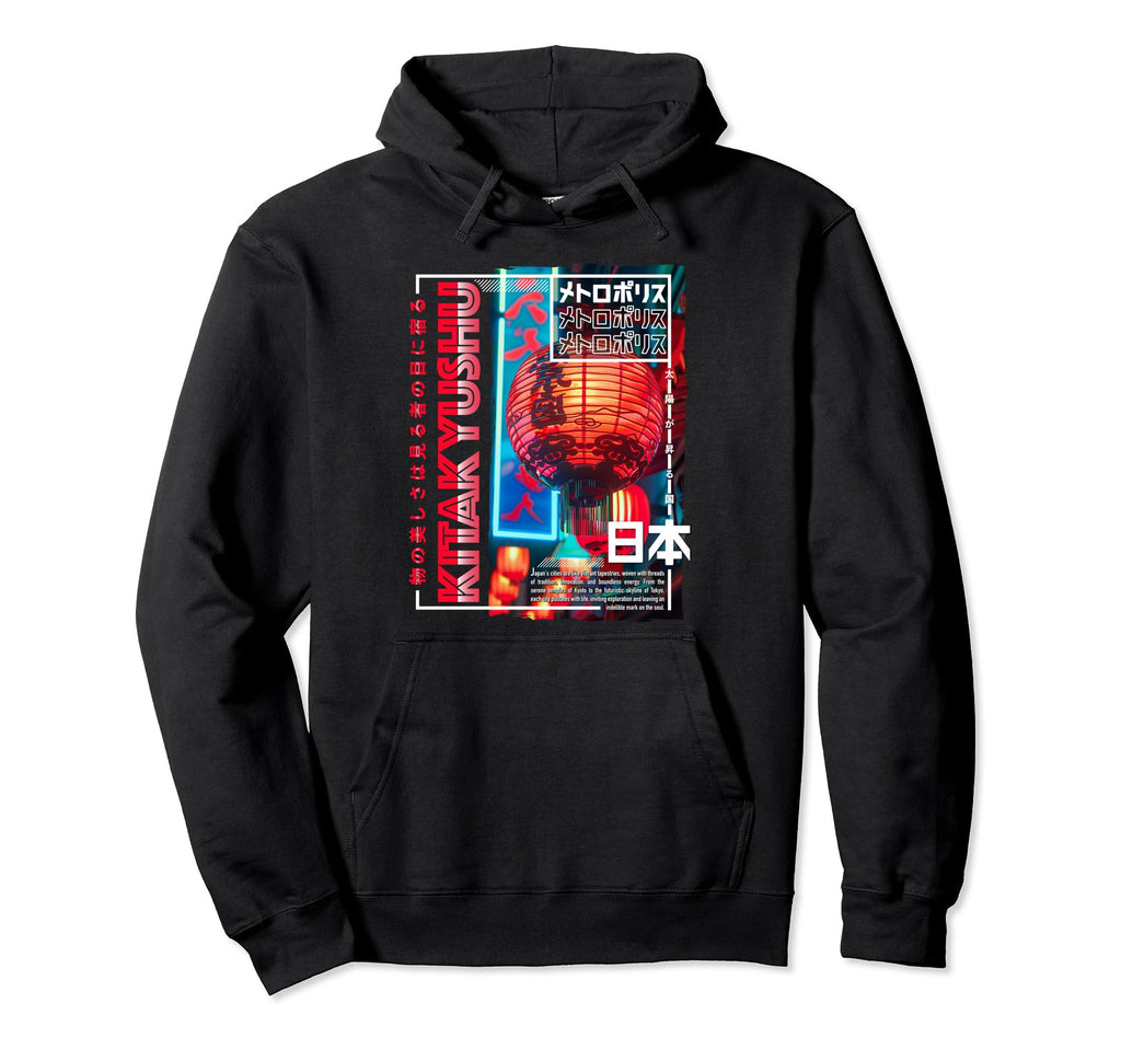 Kitakyushu City 80S Synthwave Hoodie - Fun Novelty Design for Adults - T-Shirt, Sweatshirt, Hoodie