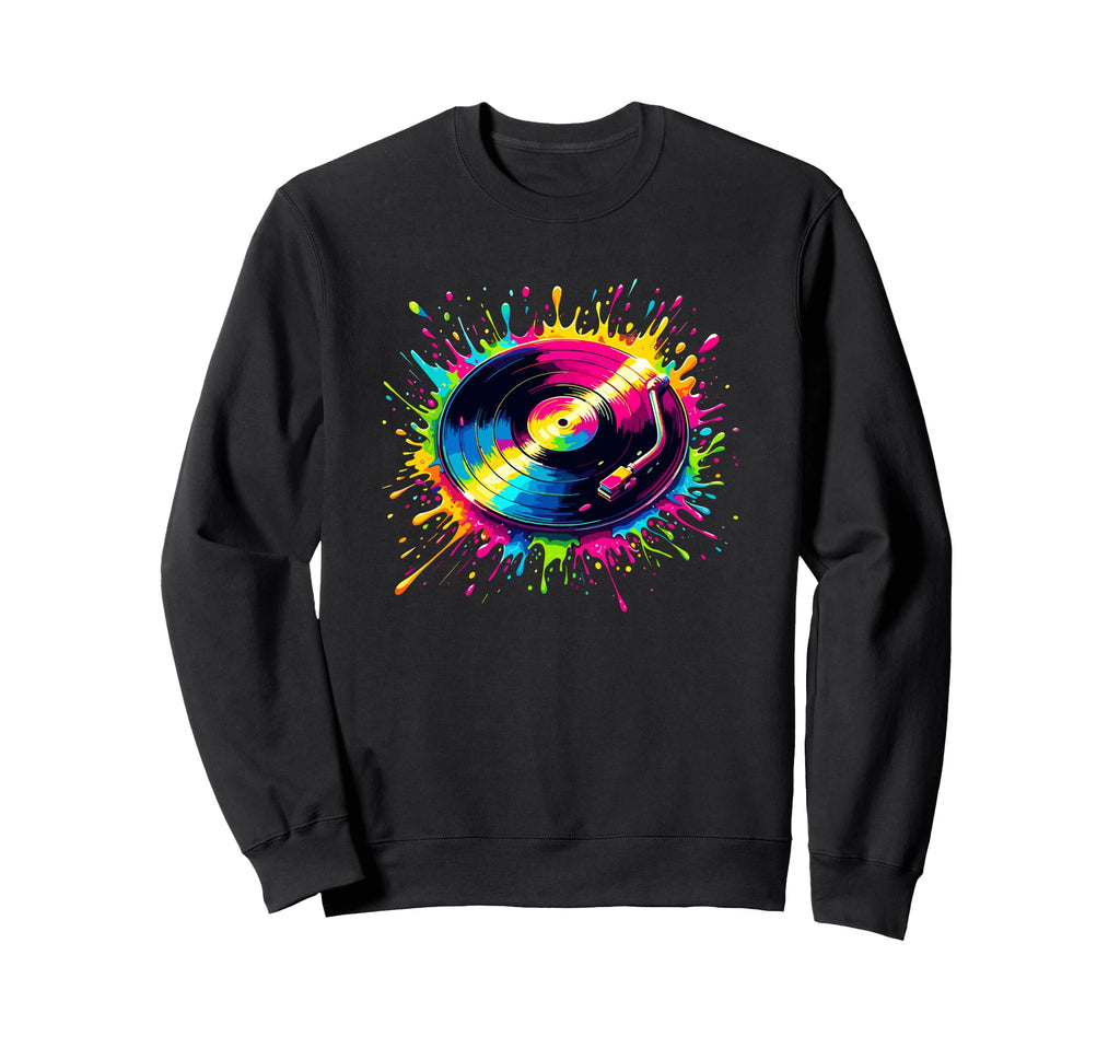 Splash Art Vinyl Disc Record Player Sweatshirt - Graphic Print Men Women - T-Shirt, Sweatshirt, Hoodie