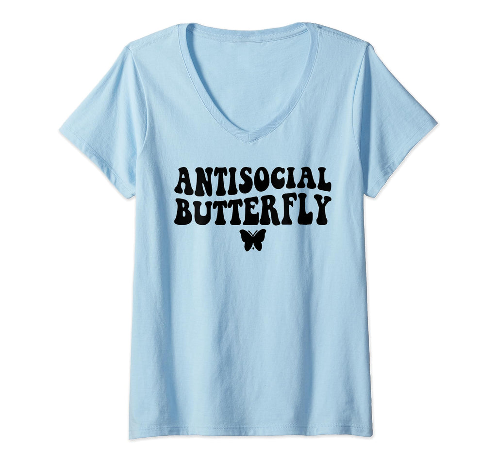 Womens Antisocial Butterfly V Neck T-Shirt - Custom Art Print Unisex - T-Shirt, Sweatshirt, Hoodie