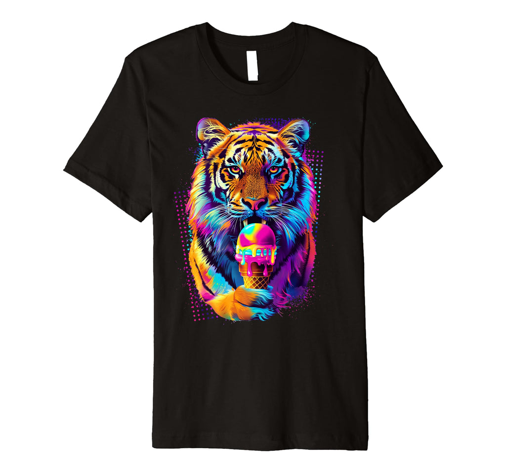 Fierce Tiger Ice Cream Cone 80S Outrun T-Shirt - Novelty Apparel Unisex - T-Shirt, Sweatshirt, Hoodie
