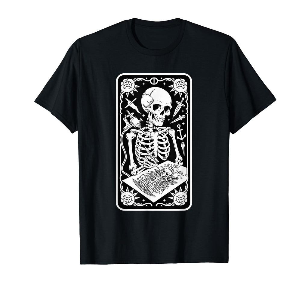 Inked Skeleton Tattoo Artist Tarot T-Shirt - Custom Art Print Men Women - T-Shirt, Sweatshirt, Hoodie