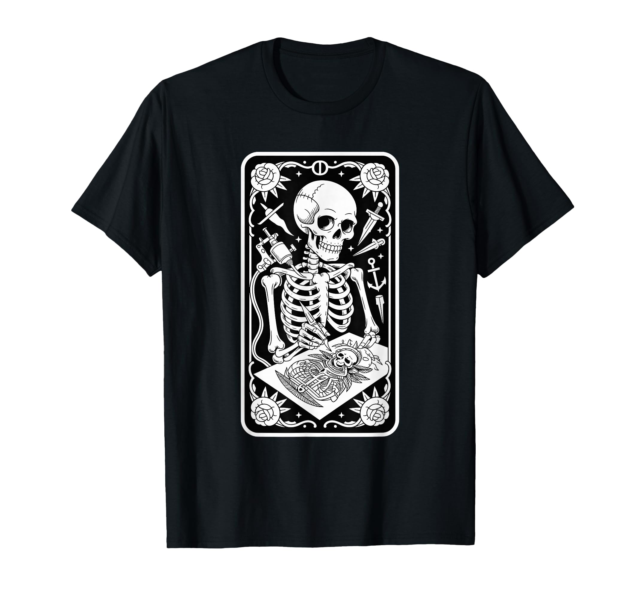 Inked Skeleton Tattoo Artist Tarot T-Shirt - Custom Art Print Men Women - T-Shirt, Sweatshirt, Hoodie