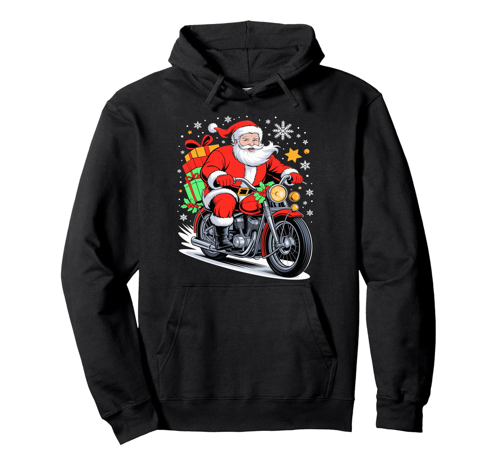 Merry Santa Riding Motorcycle Hoodie - Custom Art Print Unisex - T-Shirt, Sweatshirt, Hoodie