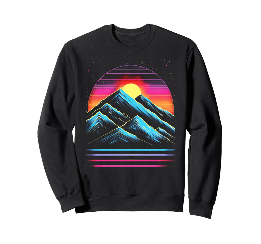 Mountains 80S Vaporwave Sunset Sweatshirt - Fun Novelty Design Men Women - T-Shirt, Sweatshirt, Hoodie