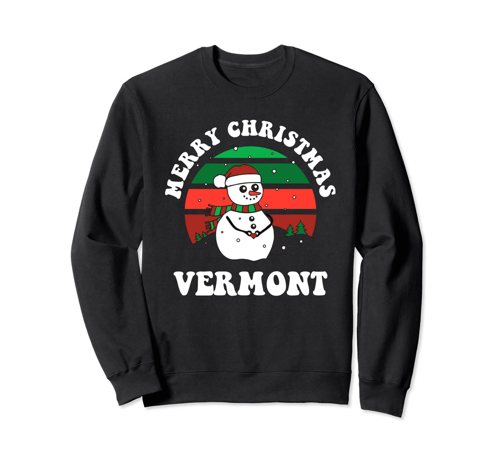 Merry Vermont Festive Sunset Snowman Sweatshirt - Graphic Print for Adults - T-Shirt, Sweatshirt, Hoodie