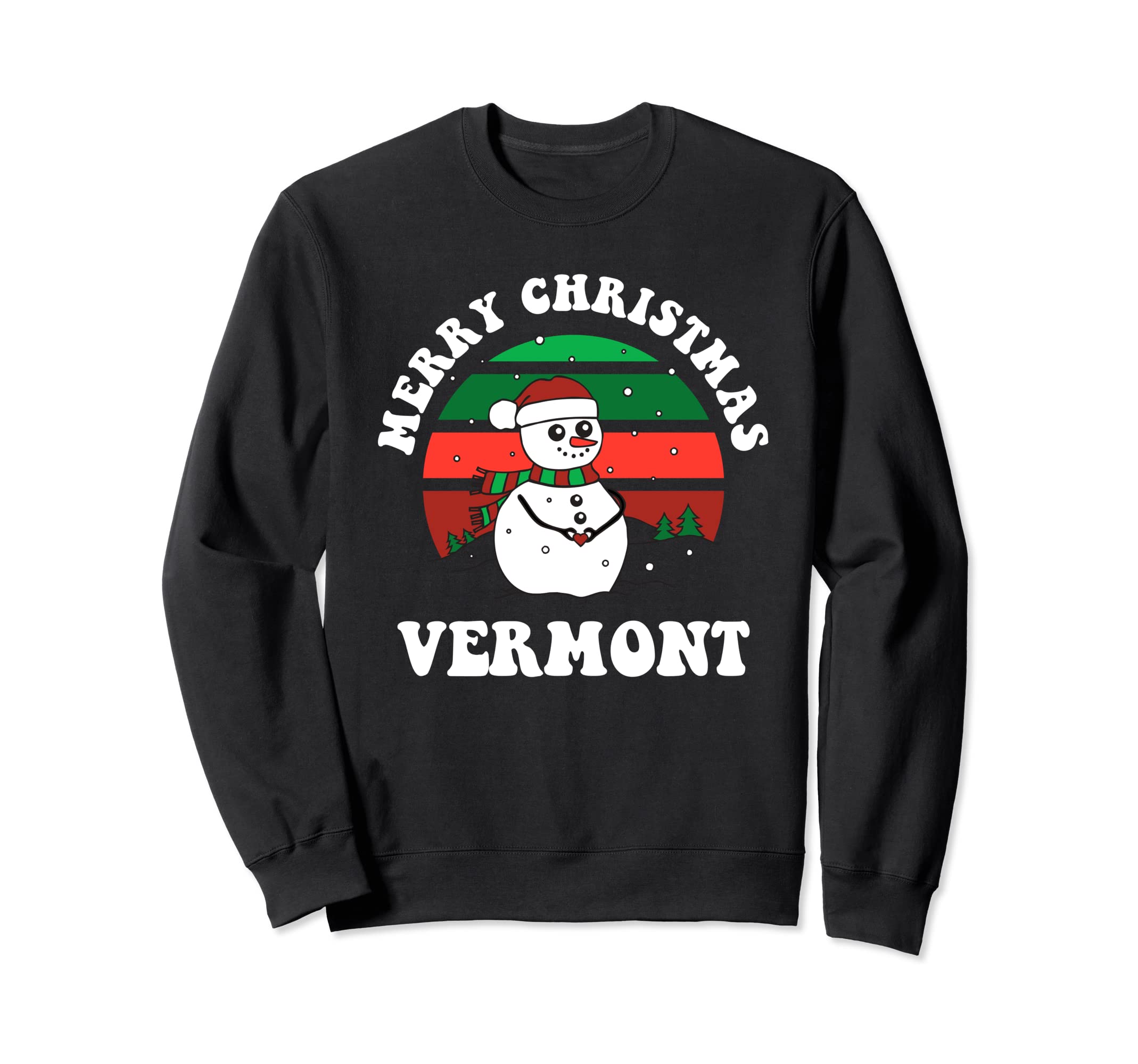 Merry Vermont Festive Sunset Snowman Sweatshirt - Graphic Print for Adults - T-Shirt, Sweatshirt, Hoodie