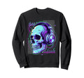 Rave Dj Skull Glitch Synthwave Edm Sweatshirt - Streetwear Style Unisex - T-Shirt, Sweatshirt, Hoodie