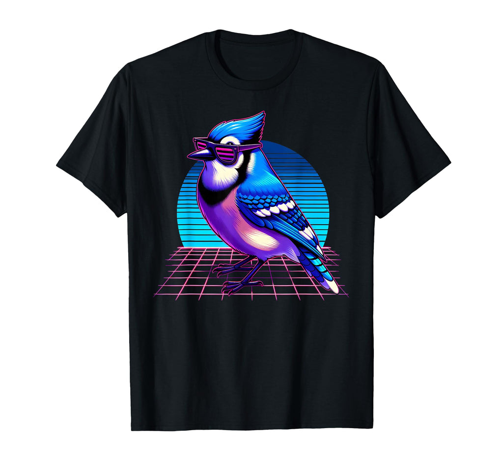 Blue Jay Bird 80S Retrowave 90S T-Shirt - Custom Art Print Men Women - T-Shirt, Sweatshirt, Hoodie
