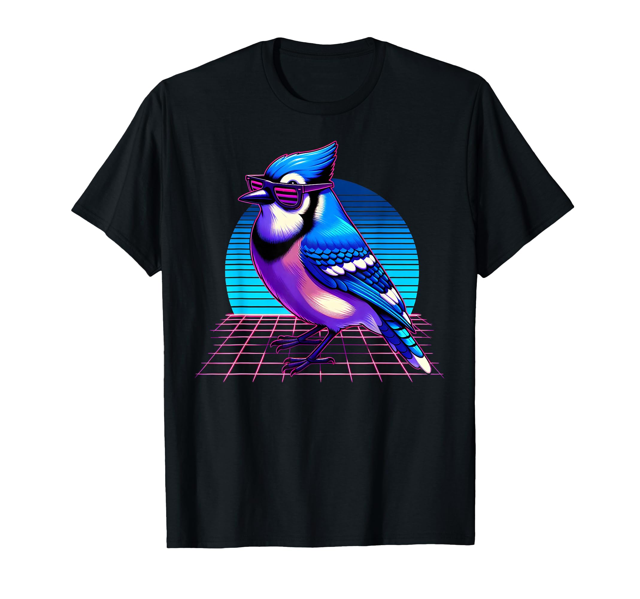Blue Jay Bird 80S Retrowave 90S T-Shirt - Custom Art Print Men Women - T-Shirt, Sweatshirt, Hoodie