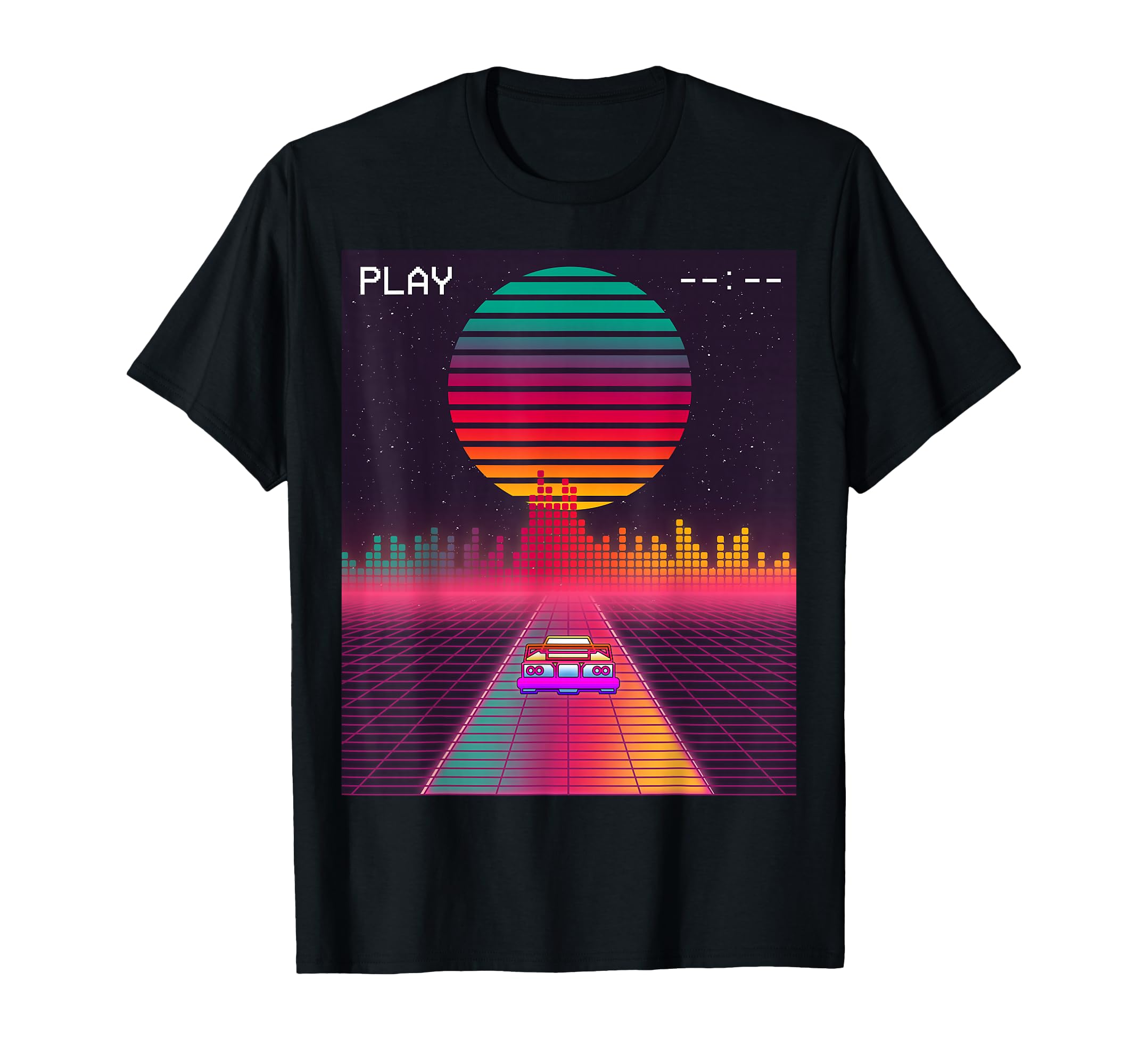 80S Cyberpunk Synthwave Sunset Fast Car T-Shirt - Graphic Print Unisex - T-Shirt, Sweatshirt, Hoodie