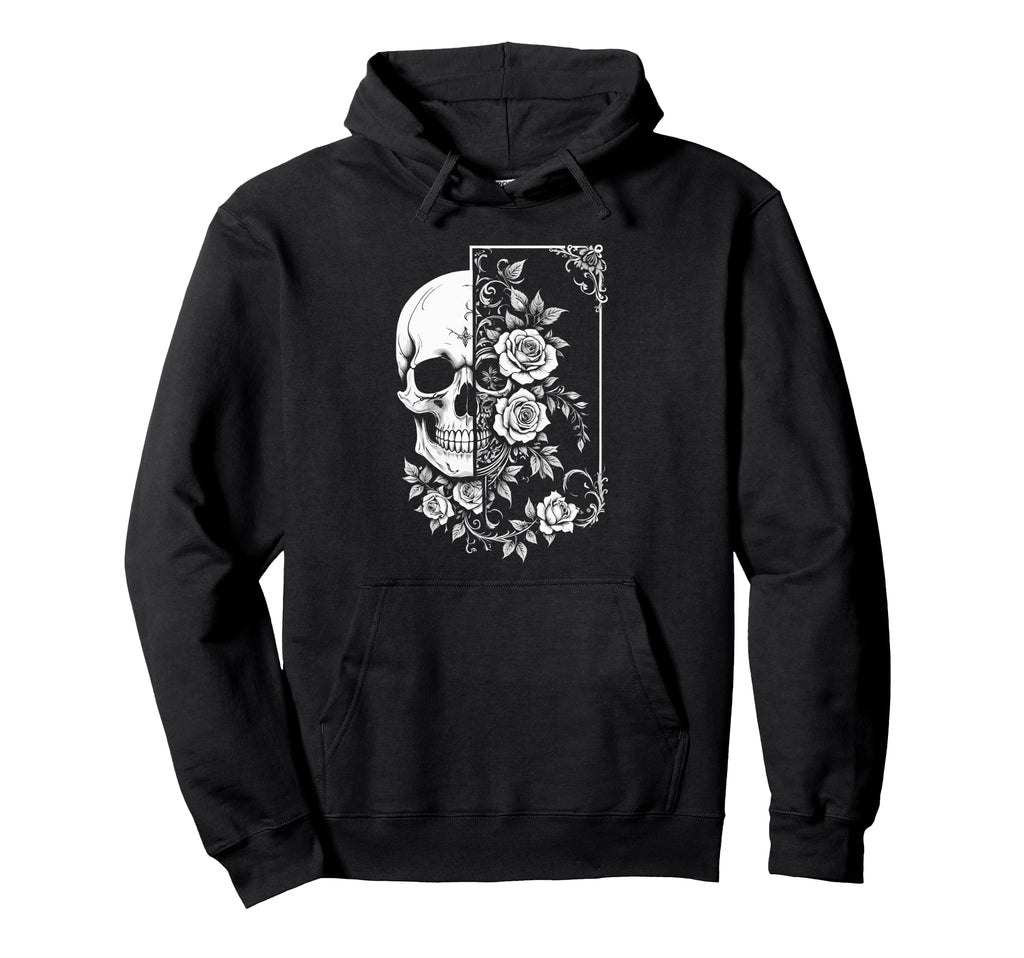 Skull Flowers Nature Floral Art Hoodie - Streetwear Style for Adults - T-Shirt, Sweatshirt, Hoodie
