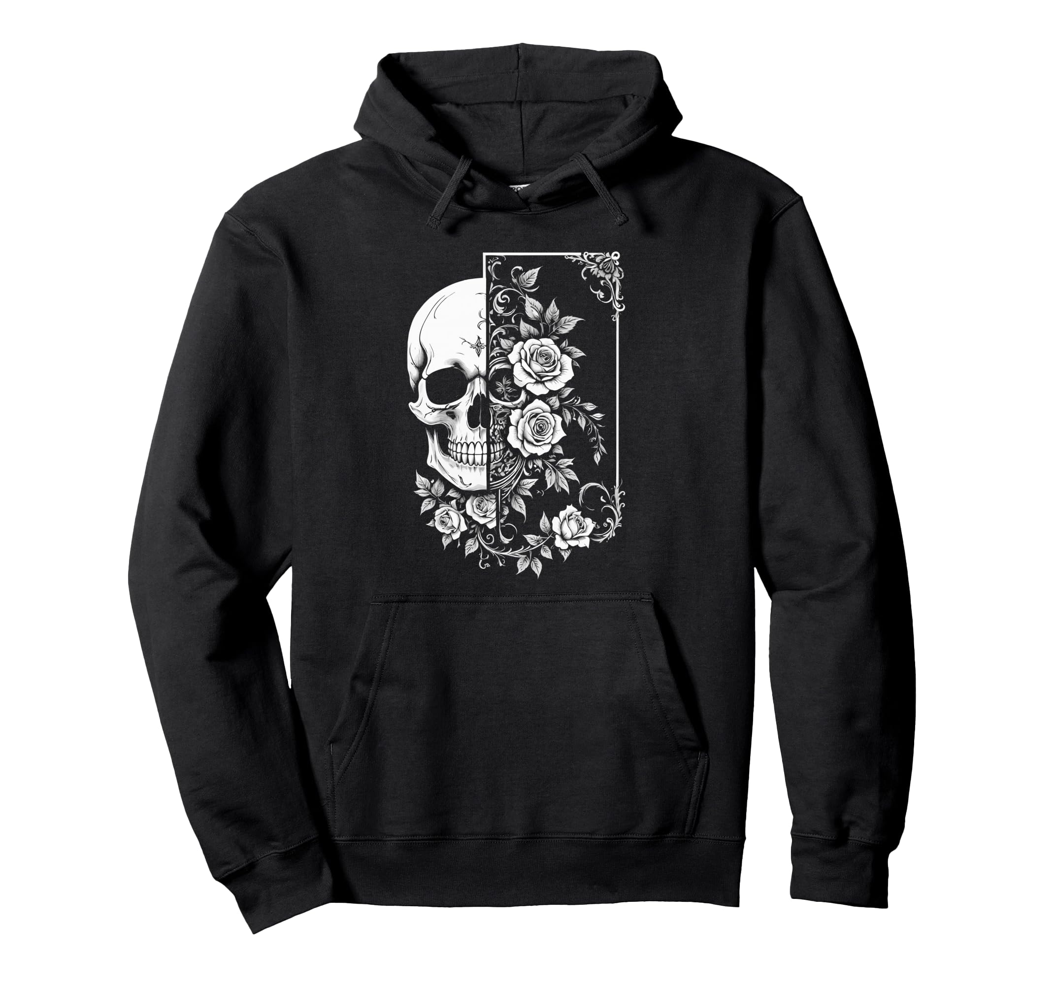 Skull Flowers Nature Floral Art Hoodie - Streetwear Style for Adults - T-Shirt, Sweatshirt, Hoodie