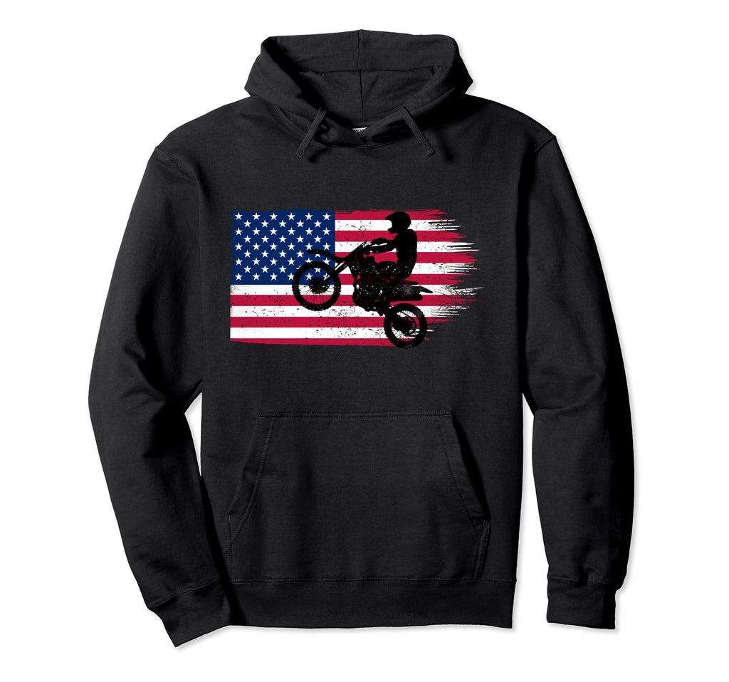 American Flag Motocross Dirt Biker Hoodie - Minimalist Print Men Women - T-Shirt, Sweatshirt, Hoodie
