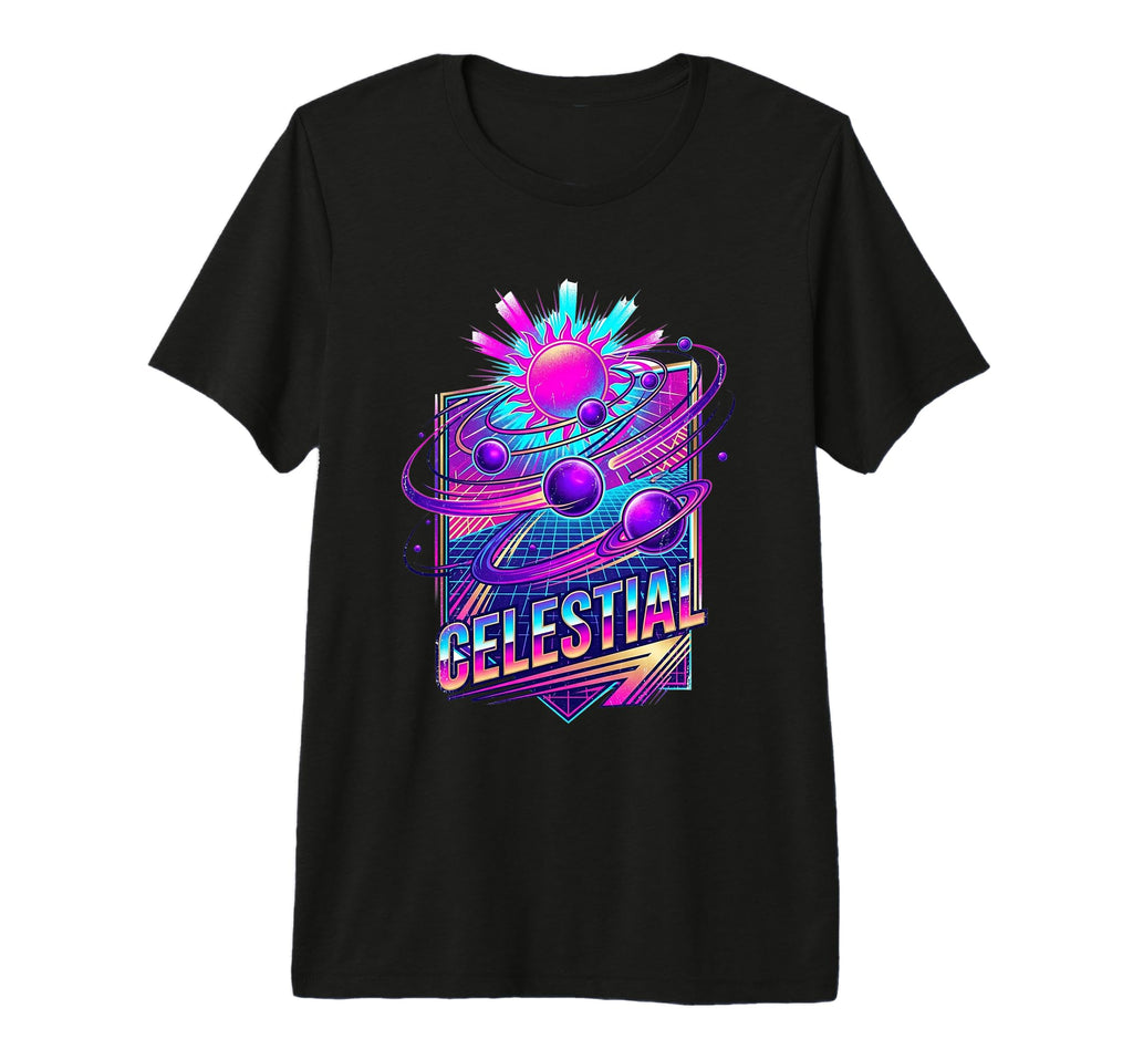 Celestial Retrowave Solar System 80S T-Shirt - Custom Art Print for Adults - T-Shirt, Sweatshirt, Hoodie