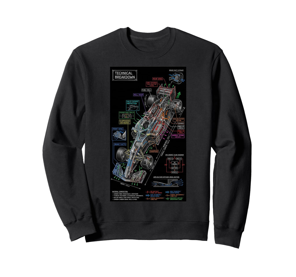 Race Car Technical Blueprint Sweatshirt - Graphic Print for Adults - T-Shirt, Sweatshirt, Hoodie