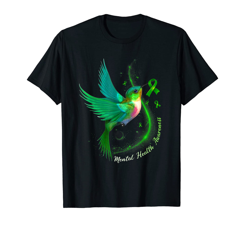 Green Ribbon Hummingbird Mental T-Shirt - Custom Art Print Men Women - T-Shirt, Sweatshirt, Hoodie