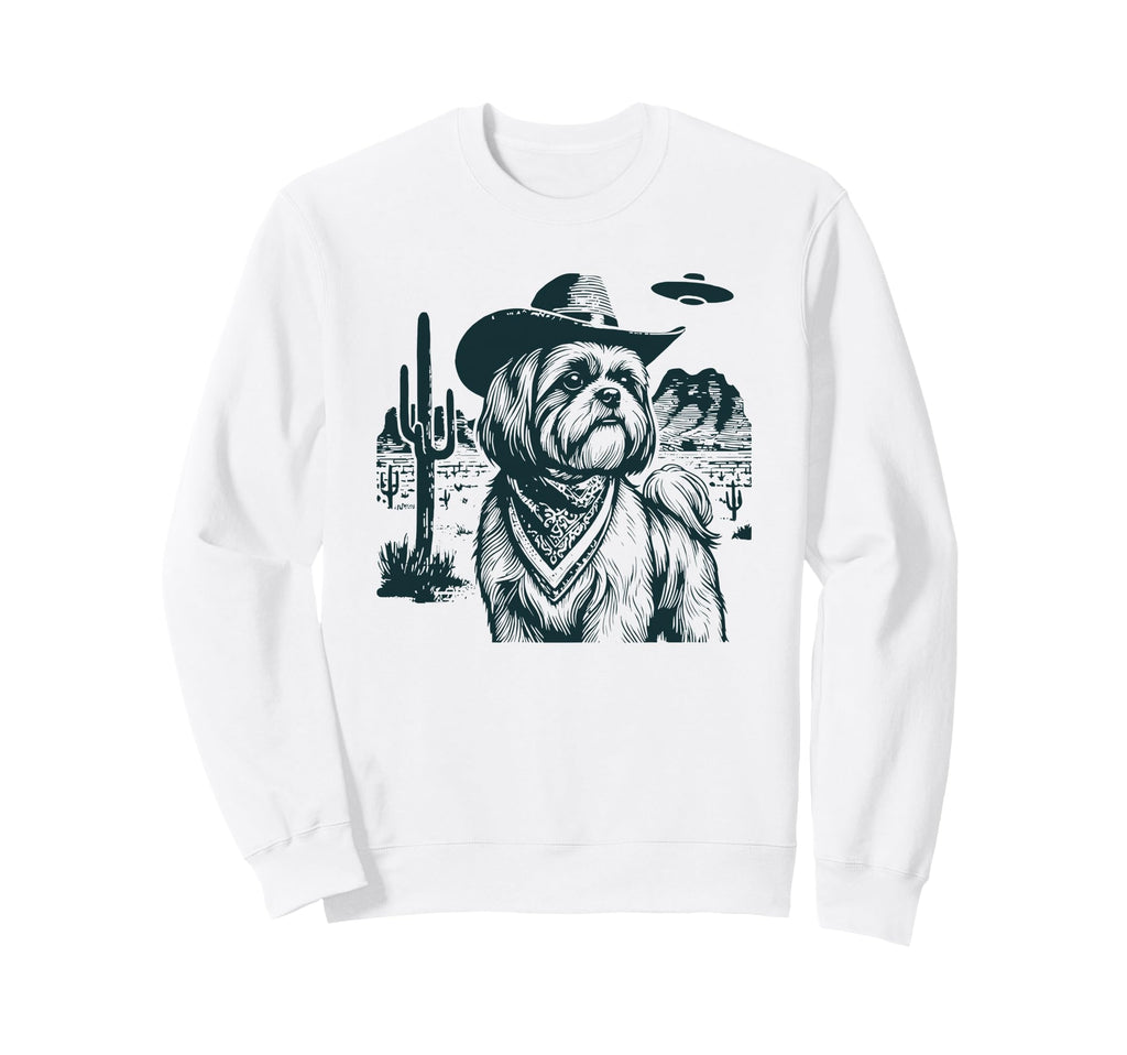 Shih Tzu Western Ufo Cowboy Sweatshirt - Custom Art Print for Adults - T-Shirt, Sweatshirt, Hoodie