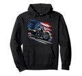Motorcycle American Flag Distressed Hoodie - Minimalist Print for Adults - T-Shirt, Sweatshirt, Hoodie