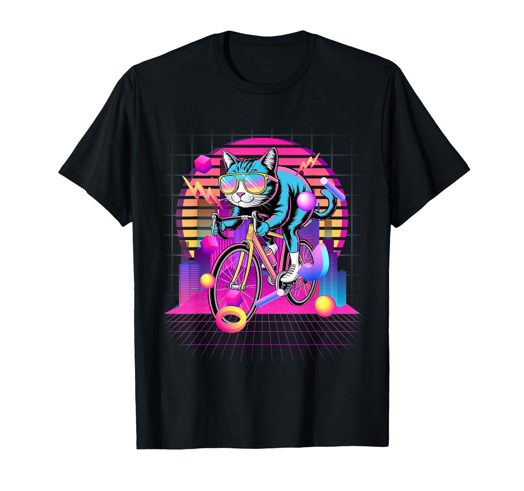 Synthwave Cat Cyclist 80S Vaporwave T-Shirt - Graphic Print for Adults - T-Shirt, Sweatshirt, Hoodie