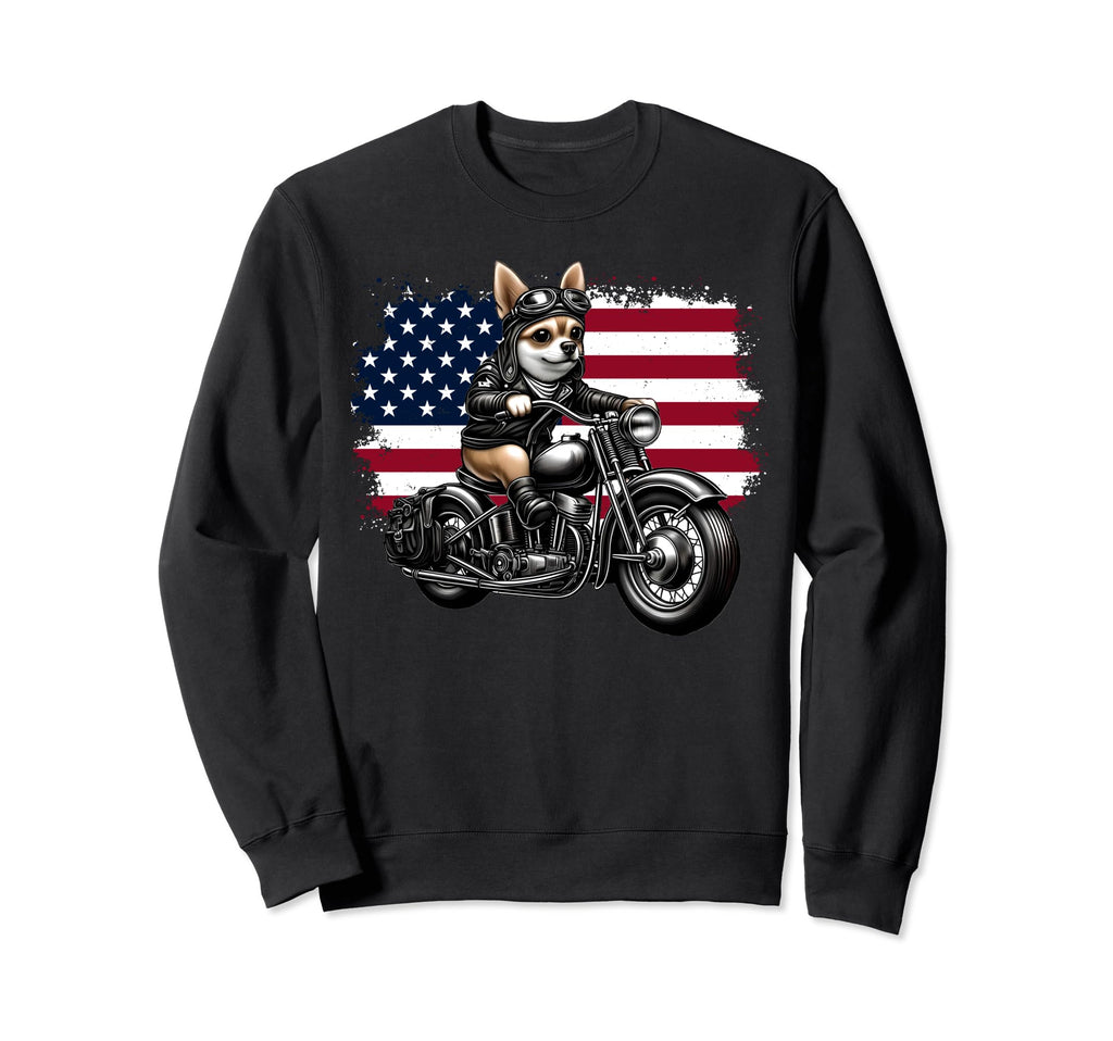Patriotic Chihuahua Motorcycle Sweatshirt - Casual Everyday Wear Men Women - T-Shirt, Sweatshirt, Hoodie