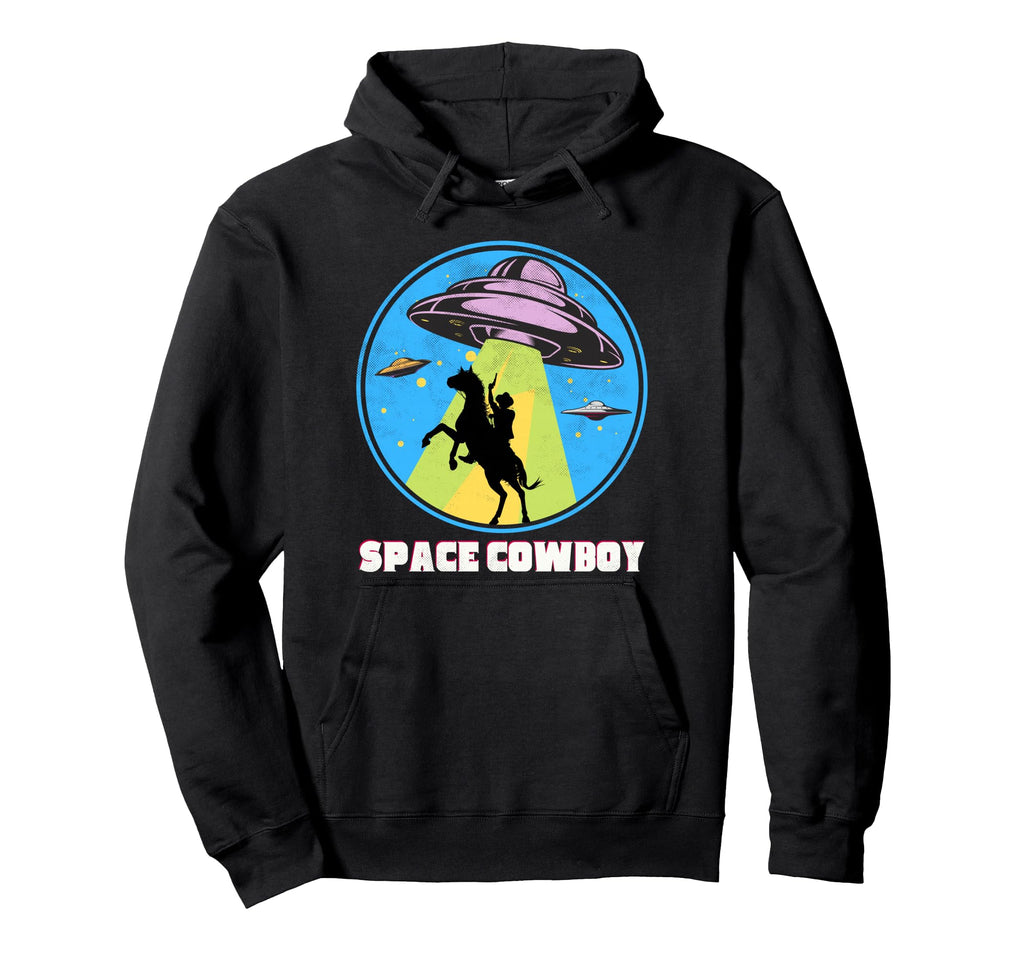 Cowboy Alien Spaceship Abduction Distressed Hoodie - Trendy Graphic Unisex - T-Shirt, Sweatshirt, Hoodie