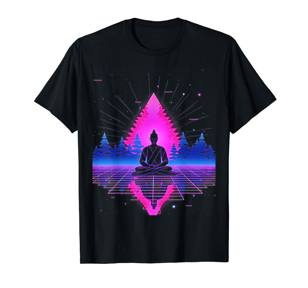 Synthwave Alien Buddha Cyberpunk 80S T-Shirt - Minimalist Print Men Women - T-Shirt, Sweatshirt, Hoodie