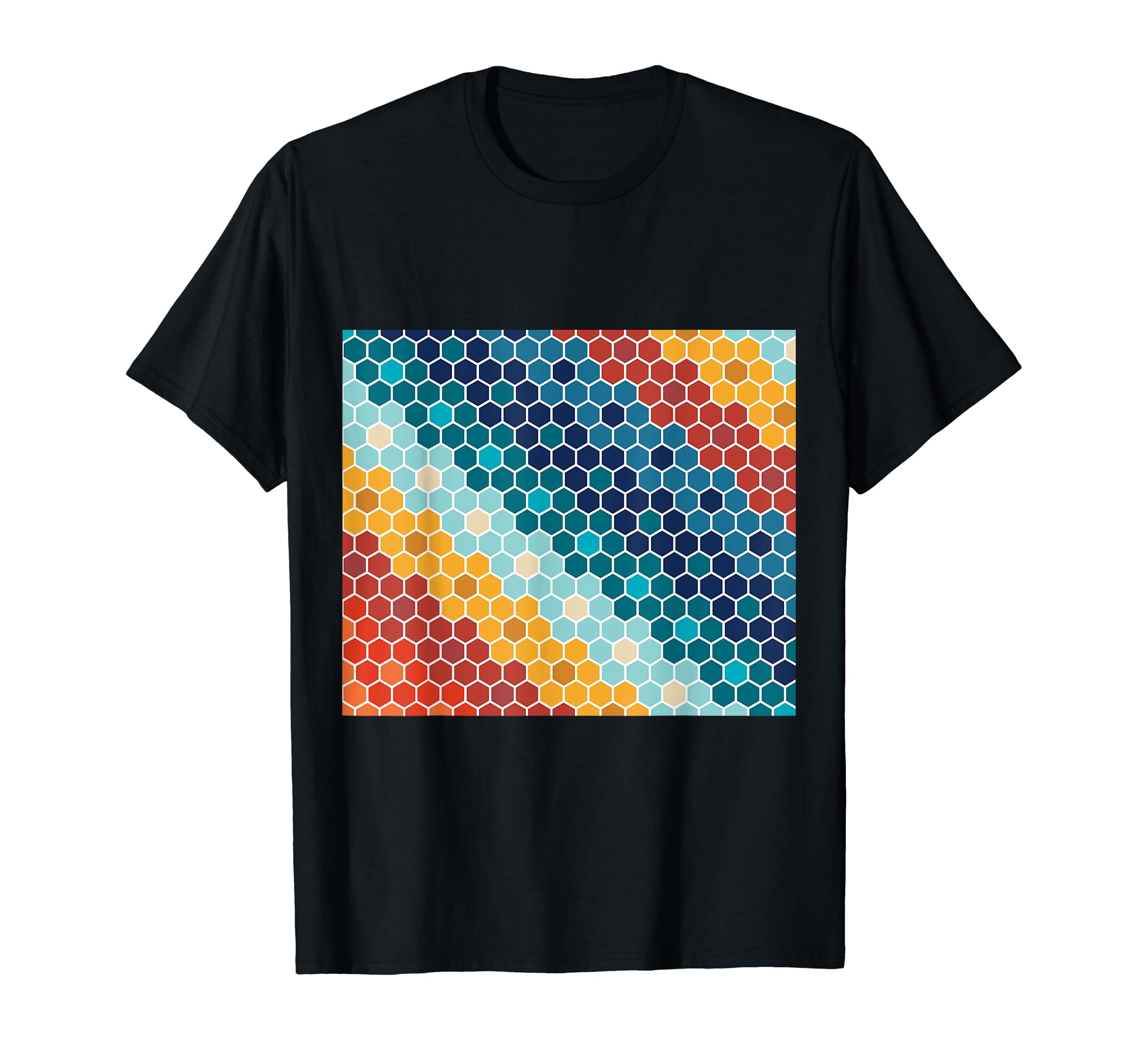 Colorful Floral Mosaic Hexagon Pattern T-Shirt - Graphic Print Unisex - T-Shirt, Sweatshirt, Hoodie