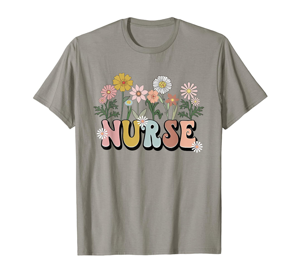 Groovy Nurse Typography Wild Flowers T-Shirt - Minimalist Print Men Women - T-Shirt, Sweatshirt, Hoodie