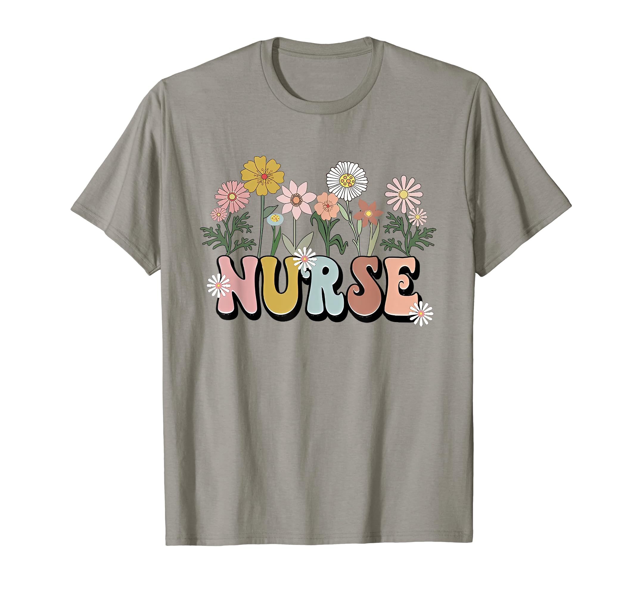 Groovy Nurse Typography Wild Flowers T-Shirt - Minimalist Print Men Women - T-Shirt, Sweatshirt, Hoodie