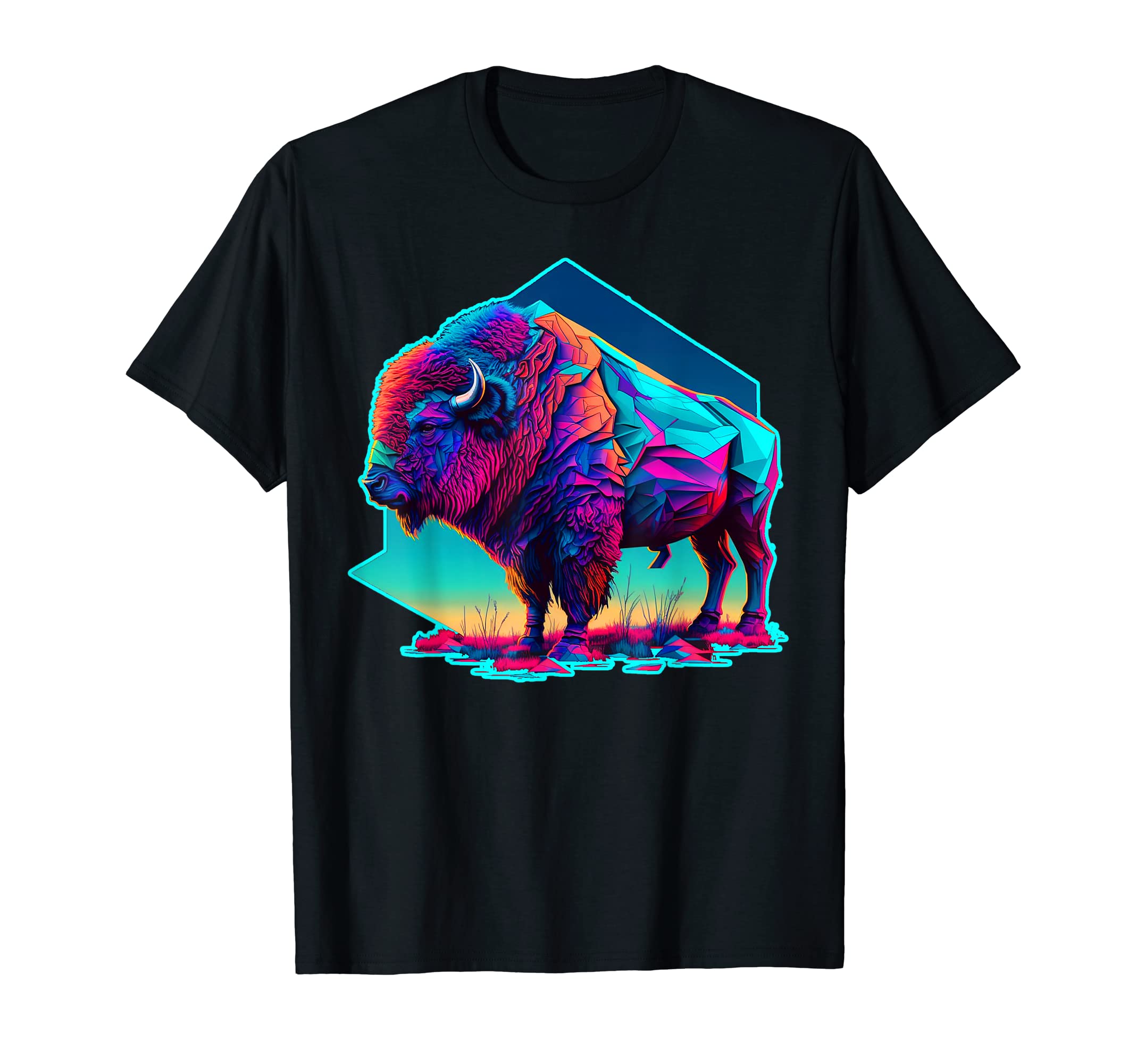 Vaporwave Synthwave Bison American T-Shirt - Minimalist Print Men Women - T-Shirt, Sweatshirt, Hoodie