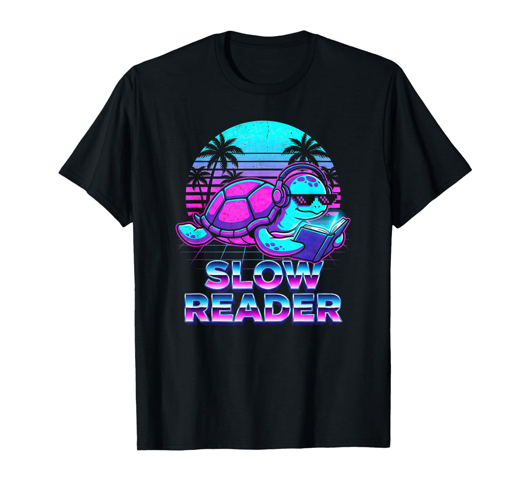 Turtle Book Reading Slow Reader 80S T-Shirt - Unique Graphic for Adults - T-Shirt, Sweatshirt, Hoodie