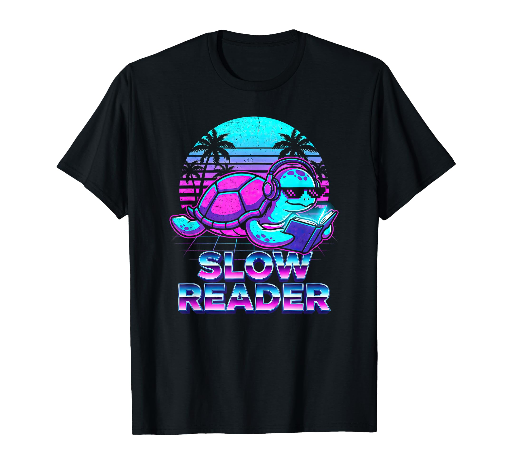 Turtle Book Reading Slow Reader 80S T-Shirt - Unique Graphic for Adults - T-Shirt, Sweatshirt, Hoodie