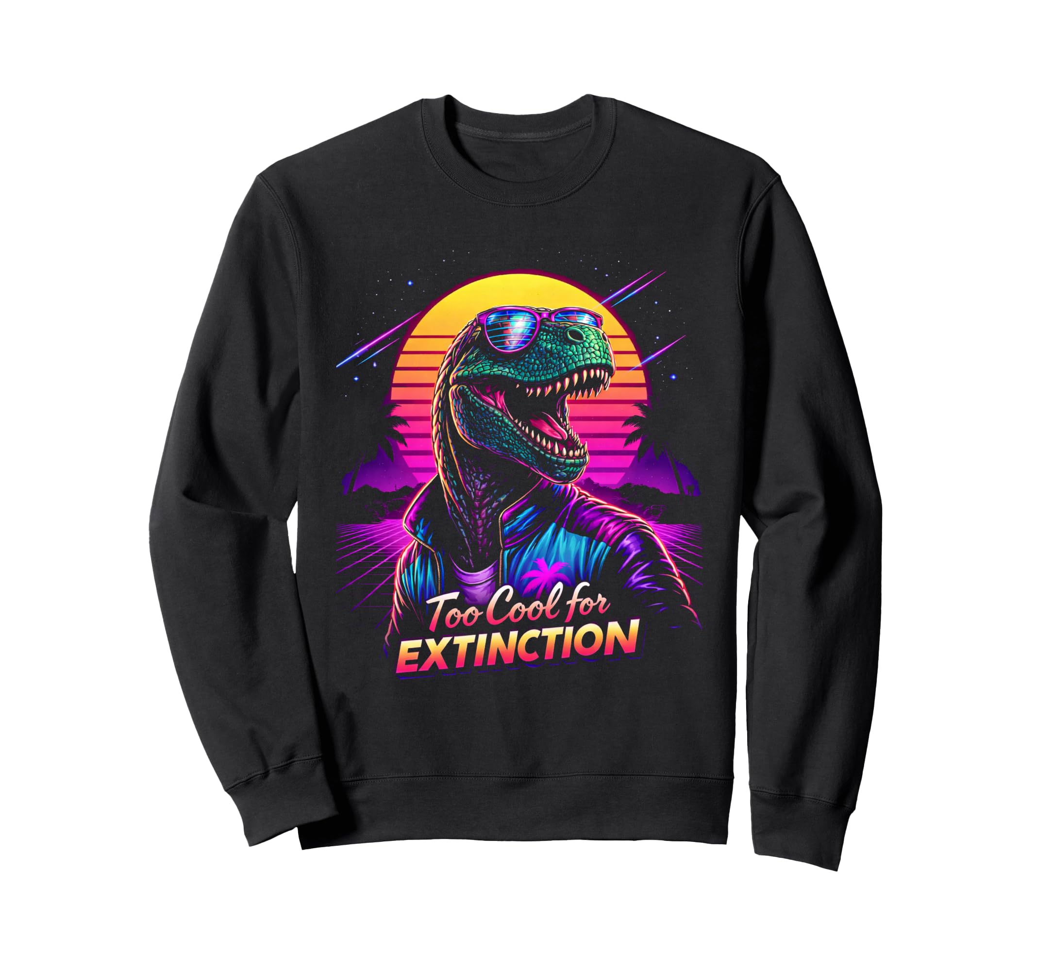 80S Synthwave T Rex Funny Sweatshirt - Minimalist Print for Adults - T-Shirt, Sweatshirt, Hoodie