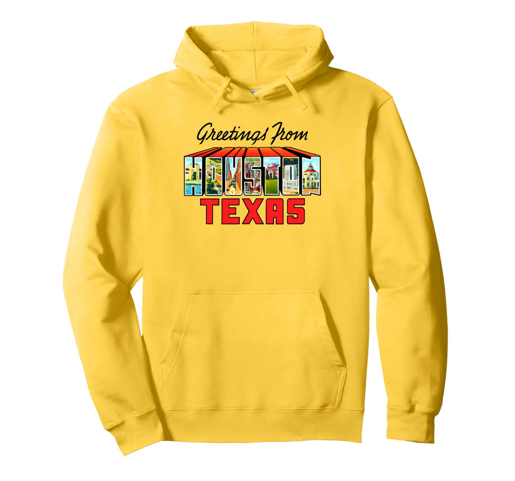 Greetings From Houston Texas Postcard Hoodie - Novelty Apparel Men Women - T-Shirt, Sweatshirt, Hoodie