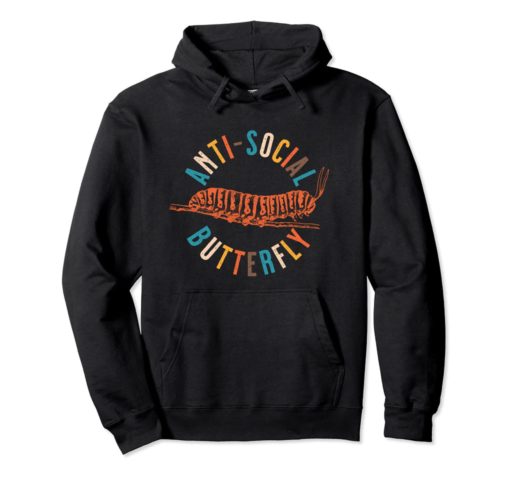 Anti Social Butterfly Shy Caterpillar Hoodie - Minimalist Print Unisex - T-Shirt, Sweatshirt, Hoodie